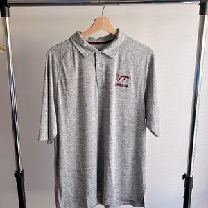 Grey Virginia Tech performance polo. Embroidered Logo. Size Large.